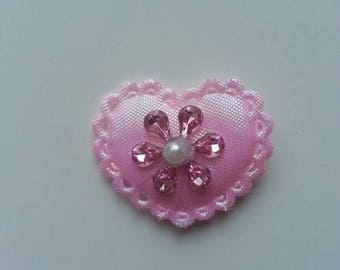 applique coeur strass rose 37*30mm