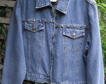 XL Denim Jacket/ Retro Denim with Metal Studs/ Plus Size Vintage Denim/ Shabbyfab Funwear