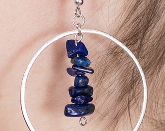 Lapis Lazuli Hoop Earrings - Dangle Chip Crystal
