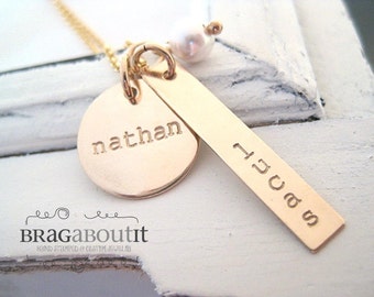 Personalized Hand Stamped Jewelry - Personalized Necklace - Brag About It - Mixed Brags With Pearl