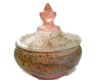 Pink and Gold Mottled Glass Powder Jar 1940's