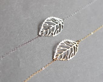 Filigree Leaf bracelet, Gold or Silver, Personalized bracelet, Everyday bracelet, Bridesmaid gift, Wedding bracelet
