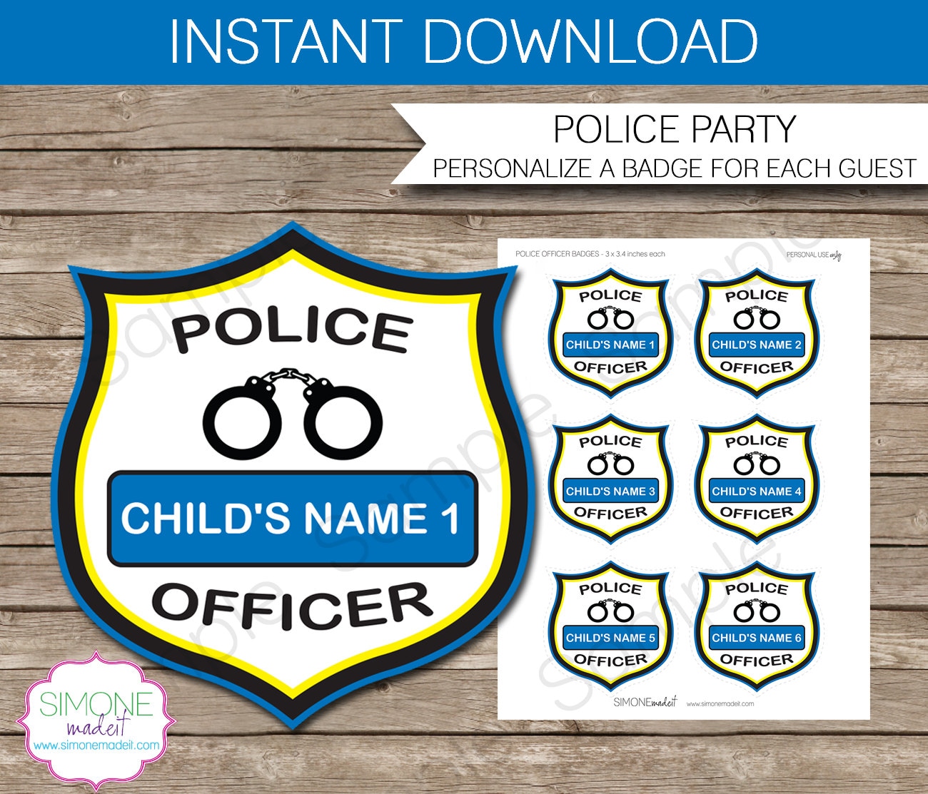 Police Ficer Badges Police Birthday Party INSTANT