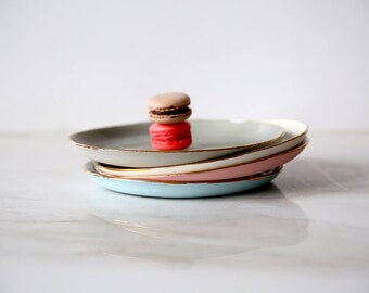 Small Ceramic Plate, Cake Plate, Dessert Plate, Salad Plate, Modern Pottery Plate, Gold Plate, Ceramic Serving Plate, Porcelain Dinnerware