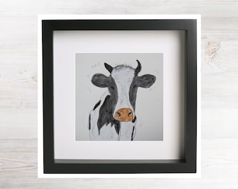 Original Cow Art Modern Drawing Animal Handmade Illustration Room Decor Nursery Wall Art Cute Black White Cow Gift Baby Shower Gift