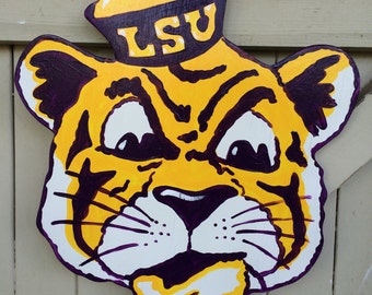Old School LSU Tiger Hand Painted Door Hanger Louisiana