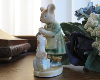Sweet vintage ceramic mouse and dog in pastel shades