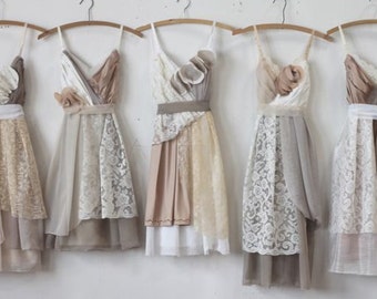 Custom Neutral Grey and Tan Bridesmaids Dresses
