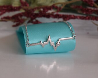 Sterling Silver Electrocardiogram EKG Necklace, Sterling Silver Necklace, Heart Beat Necklace, .925 Necklace, Gift For Nurse/ Doctor