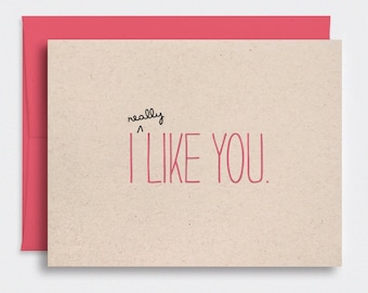 Funny Valentines Day Card, I Like You Card - Valentine Card, Cute Anniversary Card, Brown Recycled Card, Pink - For Him, Her