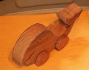 Vintage New Wooden Whale Pull Behind Toy