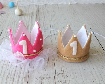 Twin First Birthday Crowns | Twin Girl And Boy Crowns | Twin Birthday Headbands | Baby Girl And Baby Boy First Birthday Photo Props