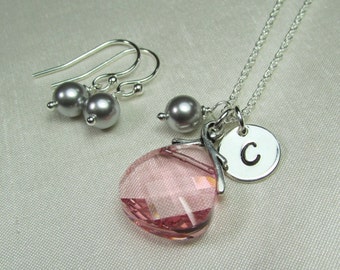 Personalized Bridesmaid Jewelry Set Sterling Silver Bridesmaid Necklace Earrings Bridesmaid Gift Swarovski Wedding Jewelry Set