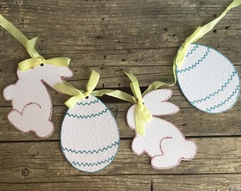 Handmade Easter Banner, Vintage Style, Shabby, Garland, Bunnies, Eggs