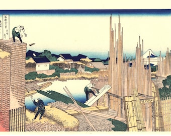 Japanese Ukiyo-e Woodblock print, Katsushika Hokusai, "Honjo Tatekawa, from the series Thirty-six Views of Mount Fuji"