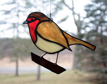 Stained Glass Robin, Bird Suncatcher, European Robin, Glass Art, Wildlife Art, Bird Lovers Gift