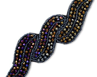 Beaded Leaf Applique Patch, Beaded Patch, 6-1/2" x 1-3/4", TR-10497