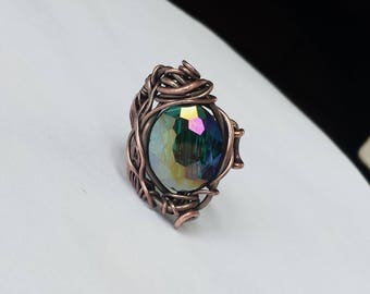 Adjustable ring, Copper ring with glass bead