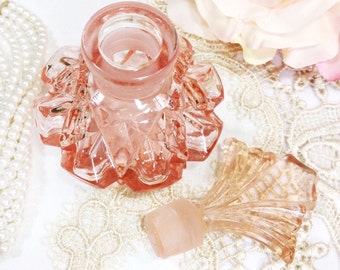 Pink Glass Perfume Bottle, Pink Perfume Bottle for Vanity Decor or Boudoir Decor #A401