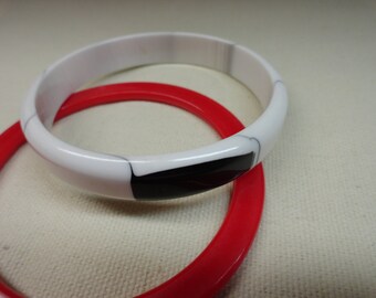 Plastic Bangle Bracelets of Red White and Black
