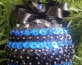 Blue and Black Sequin Christmas Ornament