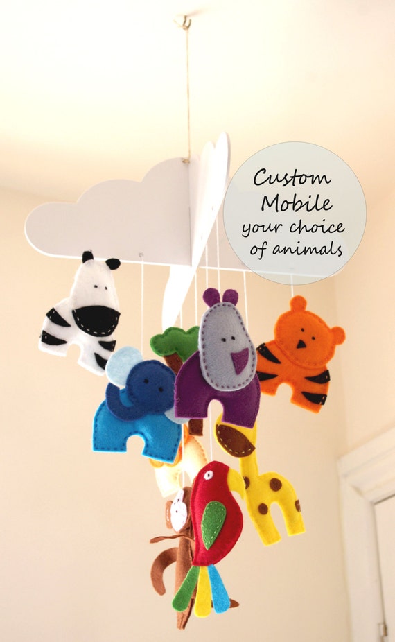 CUSTOM Baby Mobile Felt Animals Cot Mobile Hanging Nursery