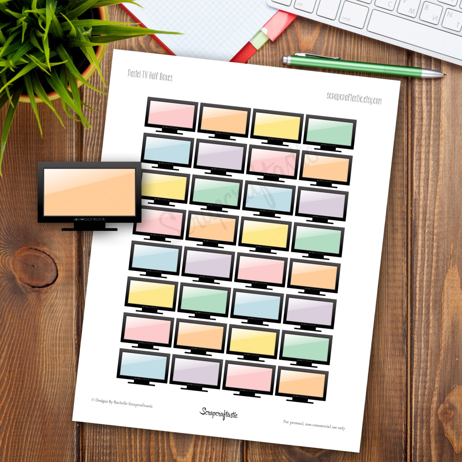 pastel tv half box printable planner stickers for any planner