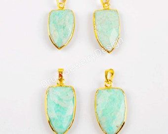 Gold Pendant,Shield Facted Stone Pendant,Amazonite Pendant,Amazonite Stone Pendant,Amazonite Jewelry,WX881