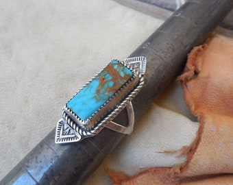 ON SALE Turquoise ring handmade in sterling silver 925 with Turquoise Mountain turquoise