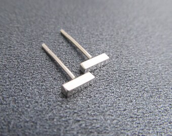 Small Silver Bar Earrings / Sterling Silver Stud Earrings / Post Earrings / Argentium Silver / Eco-Friendly Earrings /Rectangle Studs 105388