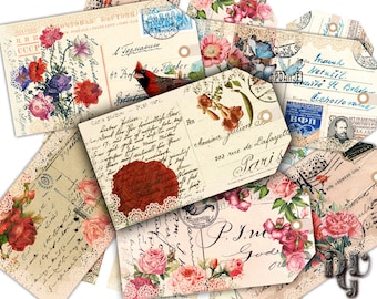 Vintage paper gift tags "OLD POST CARD" - Shabby Printable gift tags Instant Download printable vintage Hang Tags Digital Collage Sheet G007