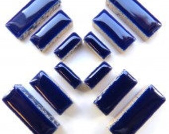 Cobalt Indigo Blue Glazed Ceramic RECTANGLES (3 sizes a set)//Border Tiles//Mosaic Tiles//Craft Supplies//Mosaic Pieces