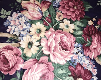Waverly Blue pink ribbons roses cotton Summertime my favorite things sewing Fabric bthy half yard