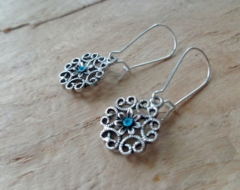 Everyday Silver earrings small Simple Jewelry turquoise silver filigree boho elegant earrings