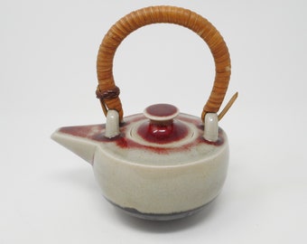 Vintage Ceramic Japanese Teapot Bamboo Handle