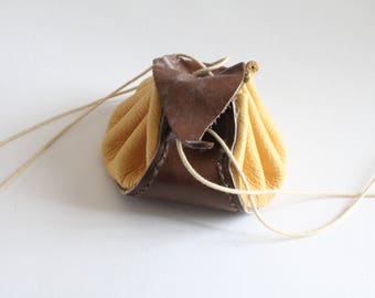 Brown and honey leather purse