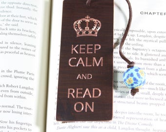 Keep Calm and Read On, antiqued copper bookmark, antiqued brass bookmark
