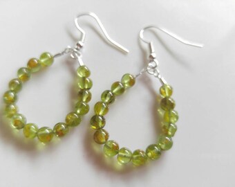 Earrings, handmade earrings, Hoop earrings, peridot earrings, gemstone, dangle hoop earrings, Sterling silver, gift,birthstone, gift