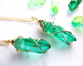 Crystal necklace | Quartz Crystal | Quartz jewelry | Quartz Necklace | Crystal Jewelry | Emerald Necklace | Emerald Jewelry