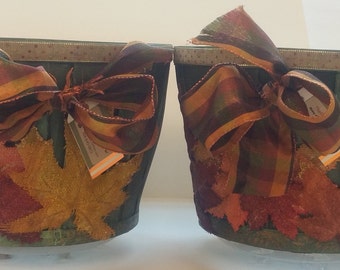 Large Fall Wooden Planters Pair "GREEN"