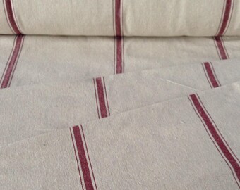 Grain Sack Fabric Sold By The Yard Red Stripe Vintage Inspired Feed Sack Fabric Flour Sack Fabric Gunny Sack Fabric Grain Sack Reproduction
