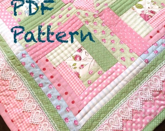 Chic Baby Girl Quilt Pattern, Log Cabin Quilt Pattern, Modern Baby Quilt Pattern, Baby Quilt Pattern, PDF Pattern - Quilt
