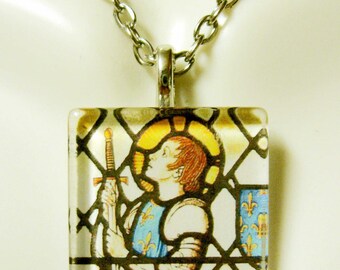 Saint Joan of Arc stained glass window pendant with chain - GP02-165