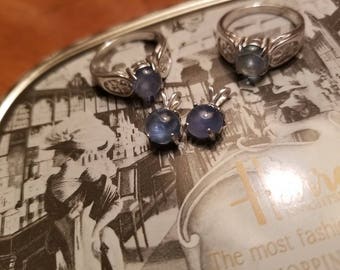 7mm Blue Apatite and Sterling Silver Pendant and Ring Set