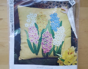 1970s Vintage Crewel Pillow Embroidery Kit by Creative Stitchery - Hyacianths