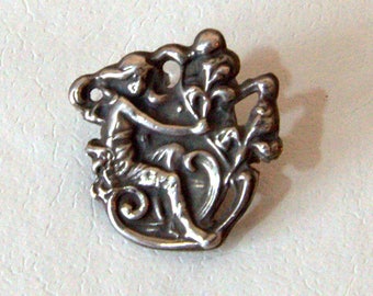 Sterling Silver Art Nouveau Pin Seated Maiden/Nymph with Flowers