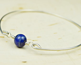 Lapis Lazuli Bangle Bracelet- Round Lapis Lazuli and Sterling Silver Filled Wire Wrapped Bracelet- Custom Made to Size