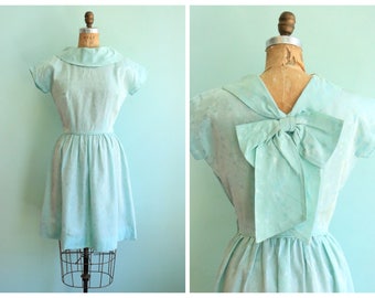 Vintage 1950's Pastel Blue Floral Dress | Size Small