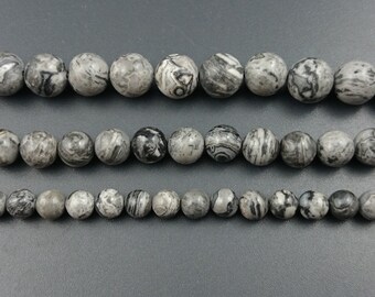 natural gray silk jasper beads, jasper stone beads, gemstone beads, round semi precious beads for jewelry making 4mm 6mm 8mm 10mm