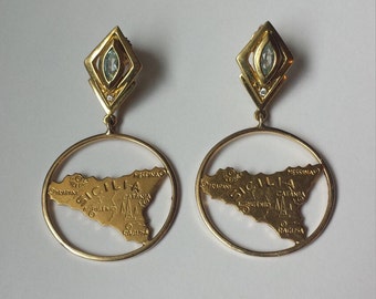 18K Yellow Gold Sicilian Map Earrings
